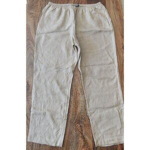 Go Silk Pants Womens Petite Large Beige 100% Linen Elastic Waist Pockets Pull On